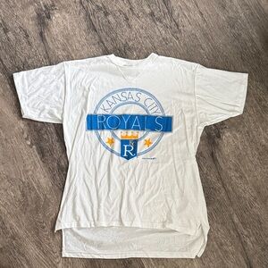 VINTAGE 1968 Kansas City Royals White Graphic Tee with Blue & Gold Logo
